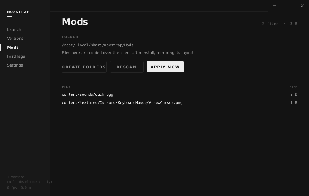 File overrides: anything under the Mods folder is copied over the client, mirroring its own layout
