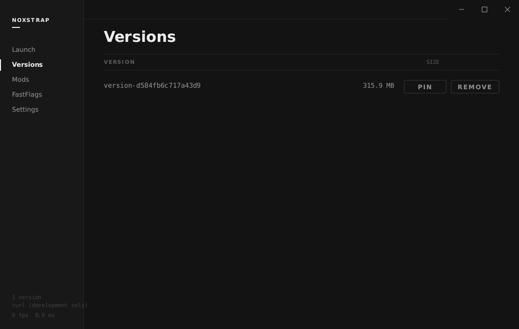 Installed versions with their real on-disk sizes